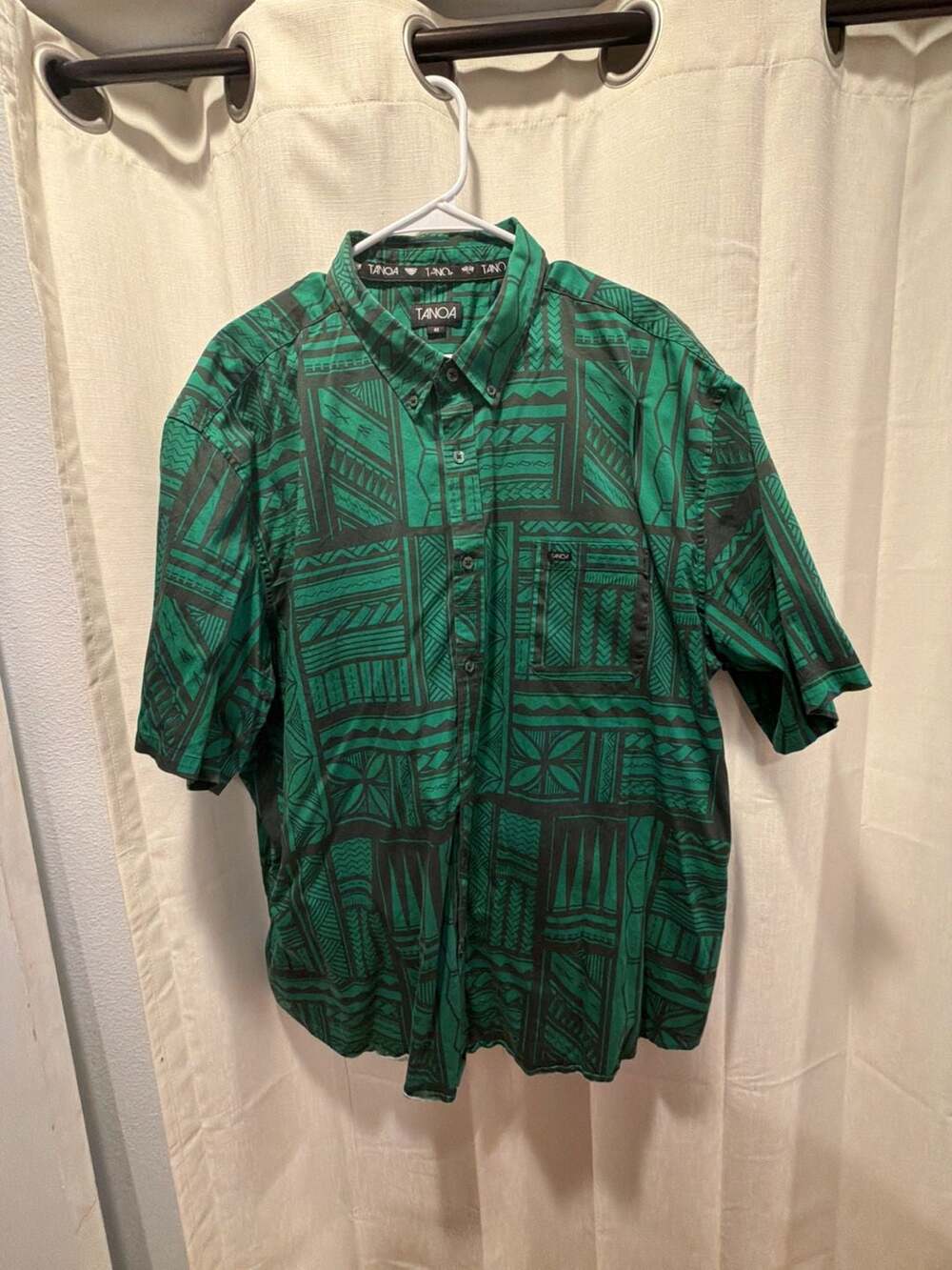 Tanoa Men's Short Sleeve Button Down Shirt Green Geometric Print Size 4X